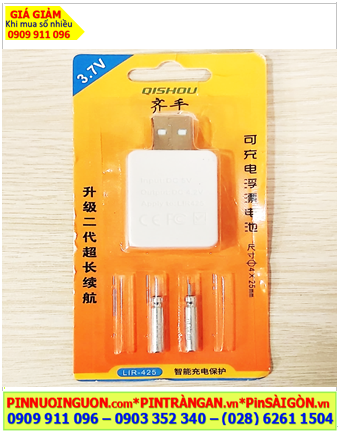 Pin đài Câu LIR-425, Pin phao câu cá LIR-425, Pin sạc và Sạc QuiShou LIR-425 (Bộ gồm Sạc & Pin) chính hãng